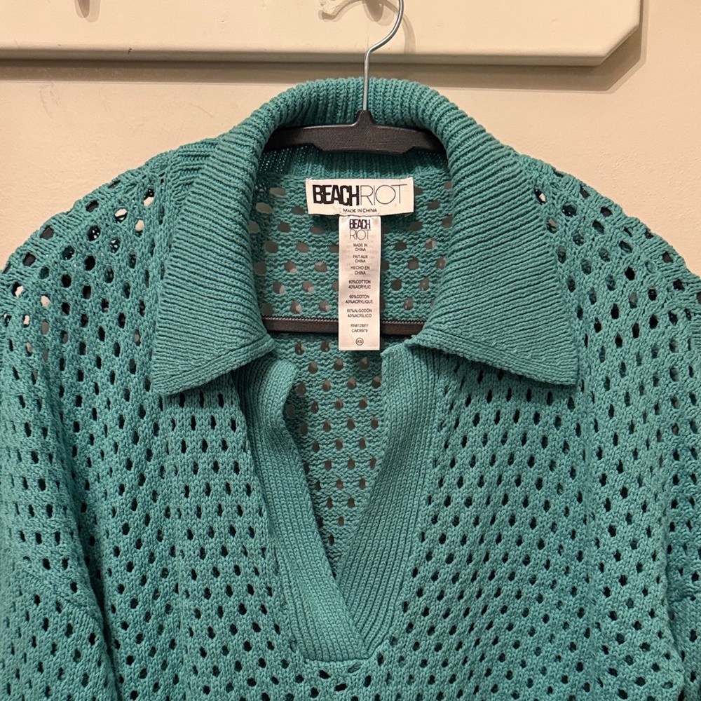 Beach Riot Turquoise V-Neck Sweater - Picture 4 of 7